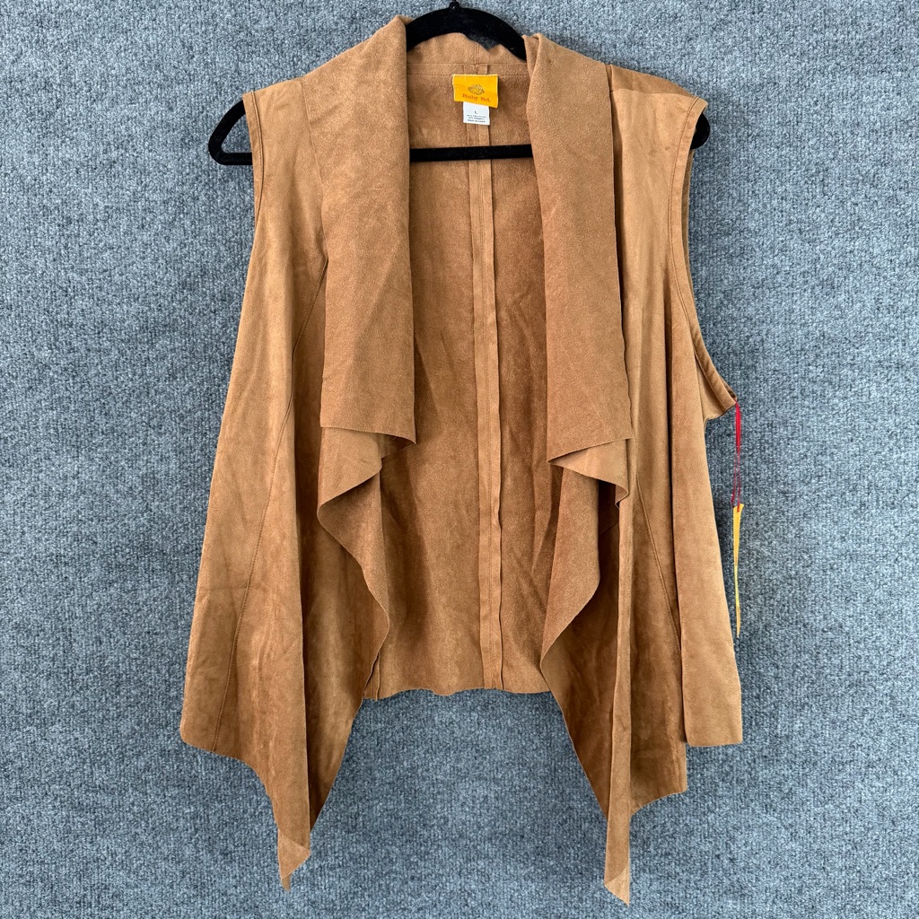 Ruby Rd Womens Faux Suede Open Front Vest Size Large Brown Hippie Cowgirl